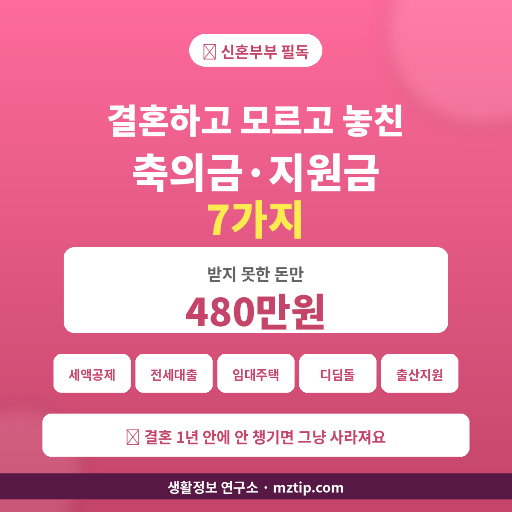 신혼부부 지원금 7가지 480만원 총정리