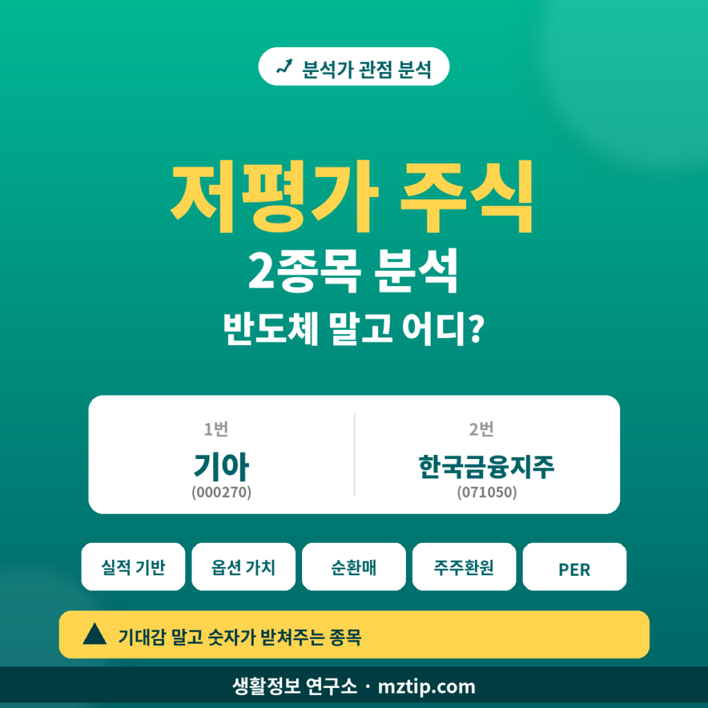 저평가 주식 2종목 기아 한국금융지주 분석