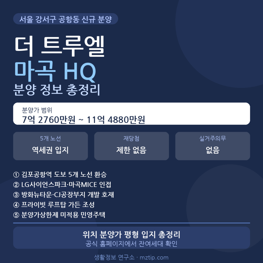 더 트루엘 마곡 HQ 분양 정보 위치 분양가 평형 총정리 안내 이미지