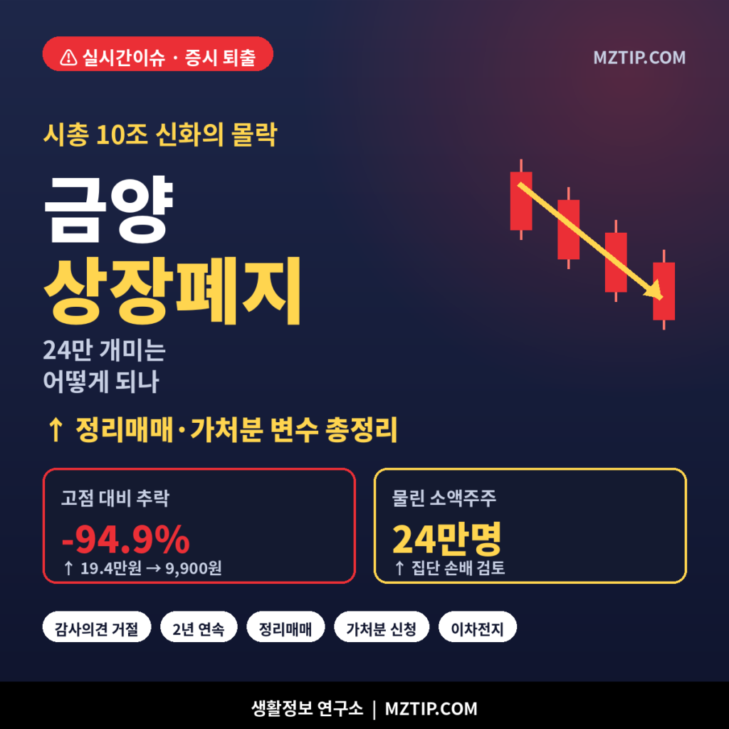 금양 상장폐지 시총 10조 신화 몰락 고점대비 -94.9% 인포그래픽
